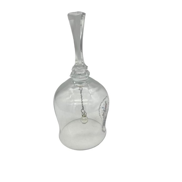 Clear Glass Bell with Glass Clapper Painted Rose Design 6.25" Tall - Picture 2 of 4